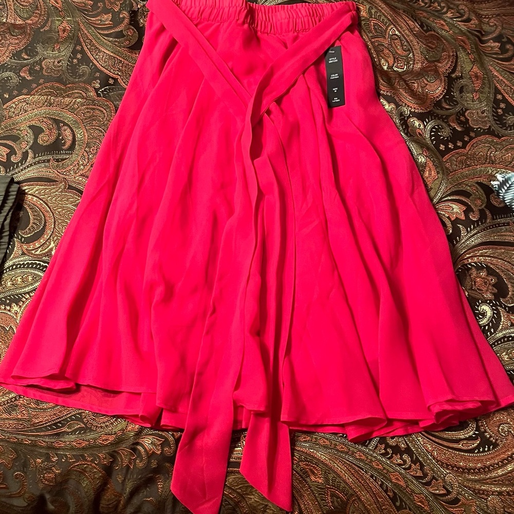 Vibrant Red Midi Skirt